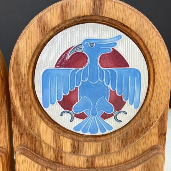 Vintage Southwestern Eagle Wood & Tile Bookends - Picture 2 of 12